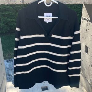 Aerie V-Neck Sweater with Black and Cream Stripes